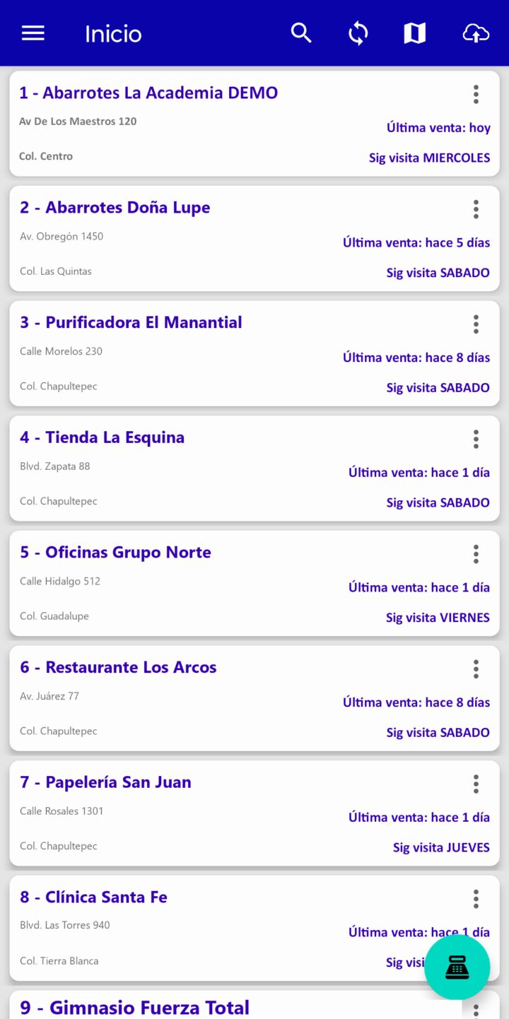 App Tenet: ruta del día con los clientes por visitar