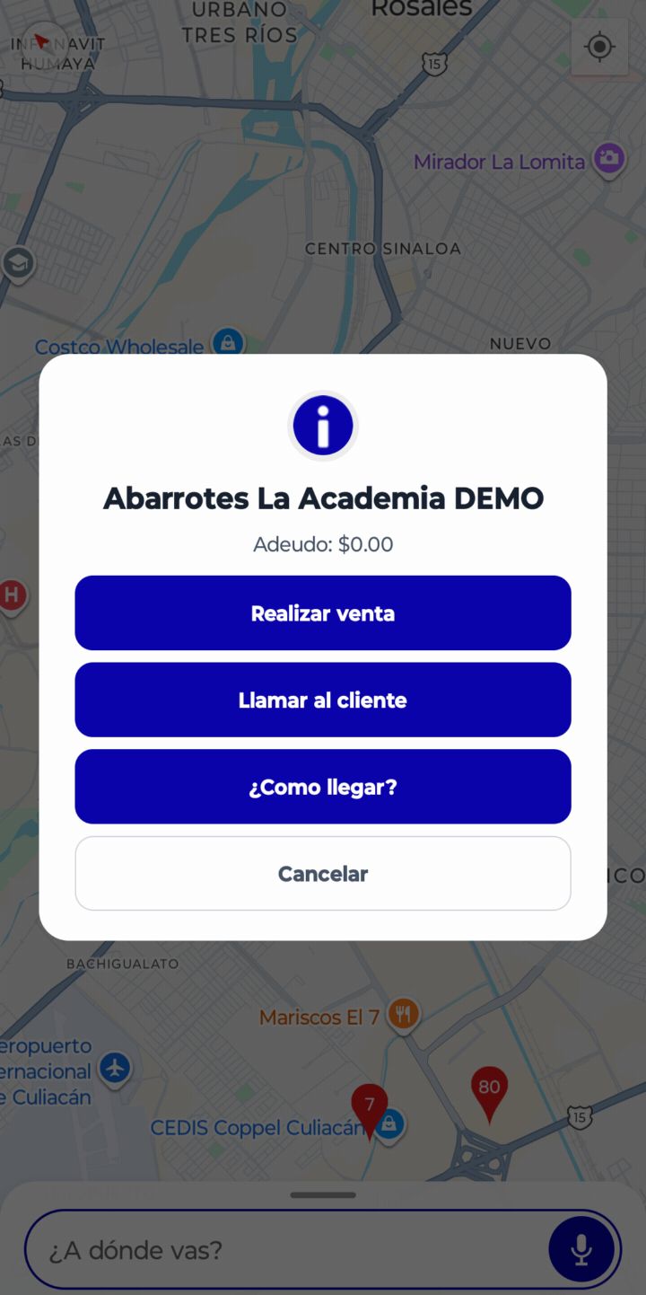 Al tocar un cliente: realizar venta, llamar o cómo llegar